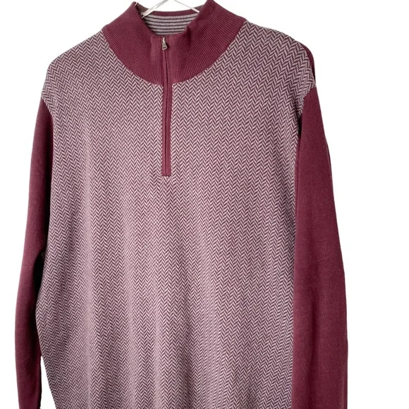 NWT Alan Flusser Quarter Zip Herringbone Knit Sweater Burgundy XL - Picture 4 of 11